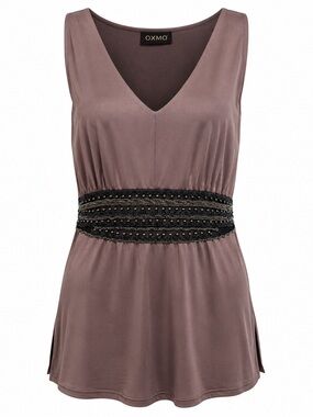 Oxmo Embellished Tunic Top Mauve Taupe Medium